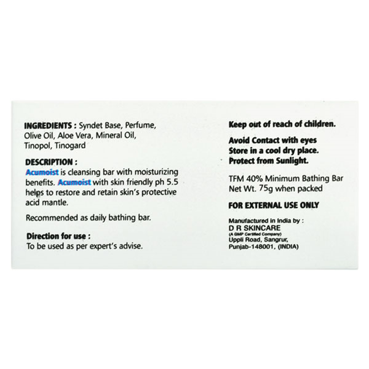 Acumoist PH 5.5 Syndet Bar 75 gm, Pack of 1 Acumoist PH 5.5 Syndet Bar 75 gm, Pack of 1