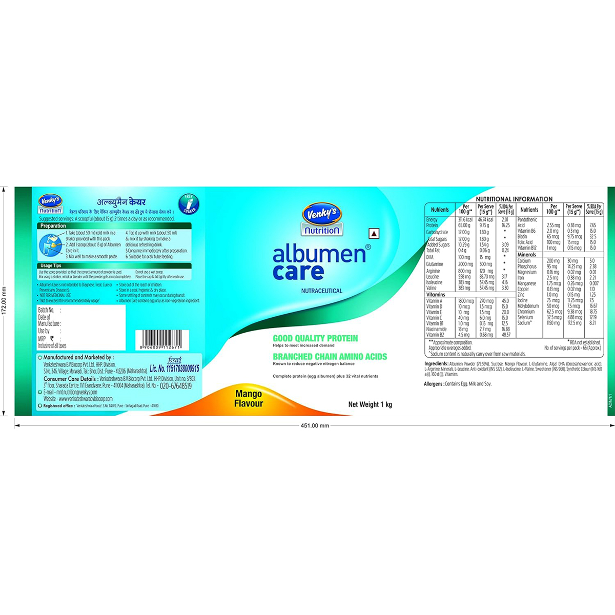 Albumen Care Mango Flavour Powder 1 kg, Pack of 1 Albumen Care Mango Flavour Powder 1 kg, Pack of 1