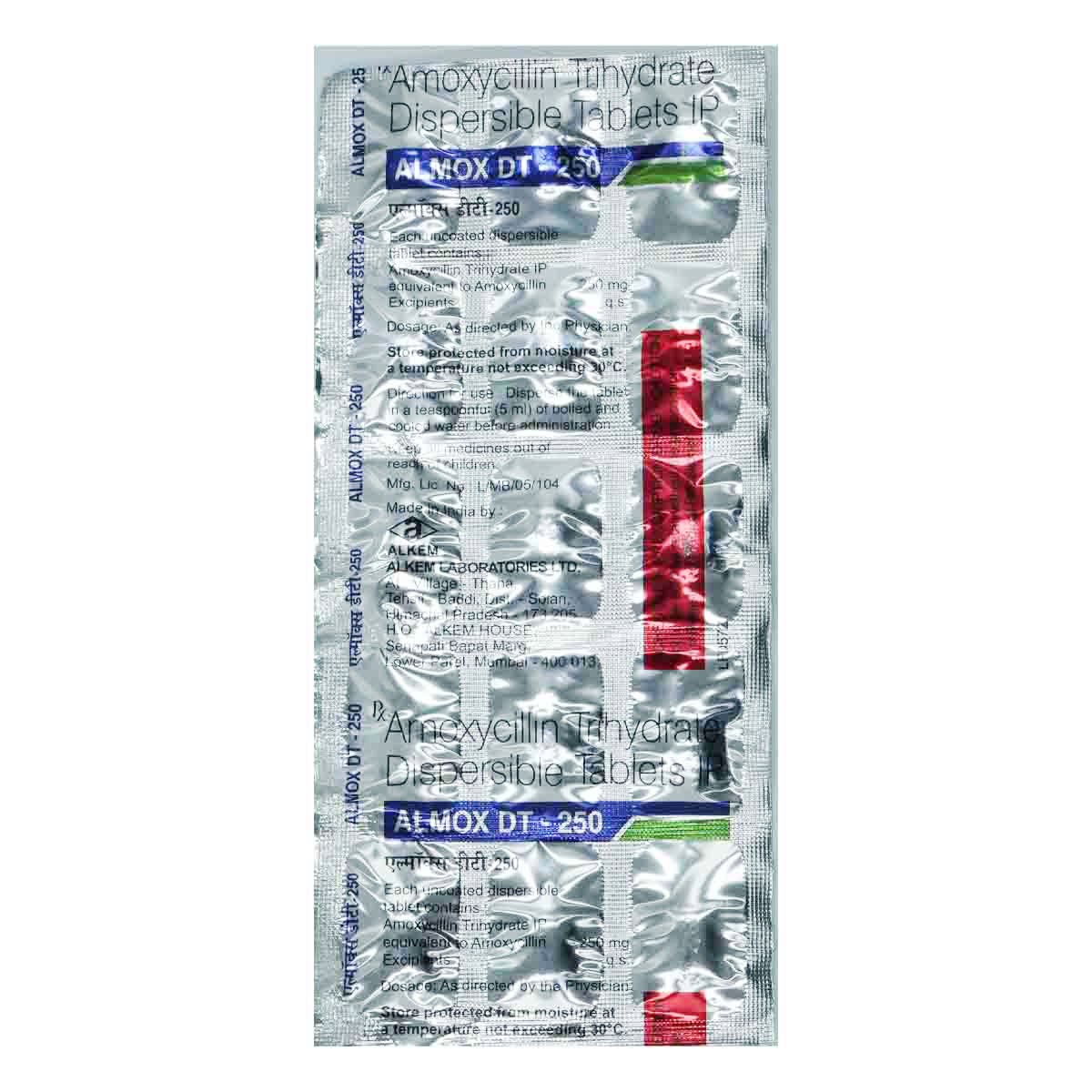 Almox DT 250 mg Tablet 15's, Pack of 15 TABLETS Almox DT 250 mg Tablet 15's, Pack of 15 TABLETS