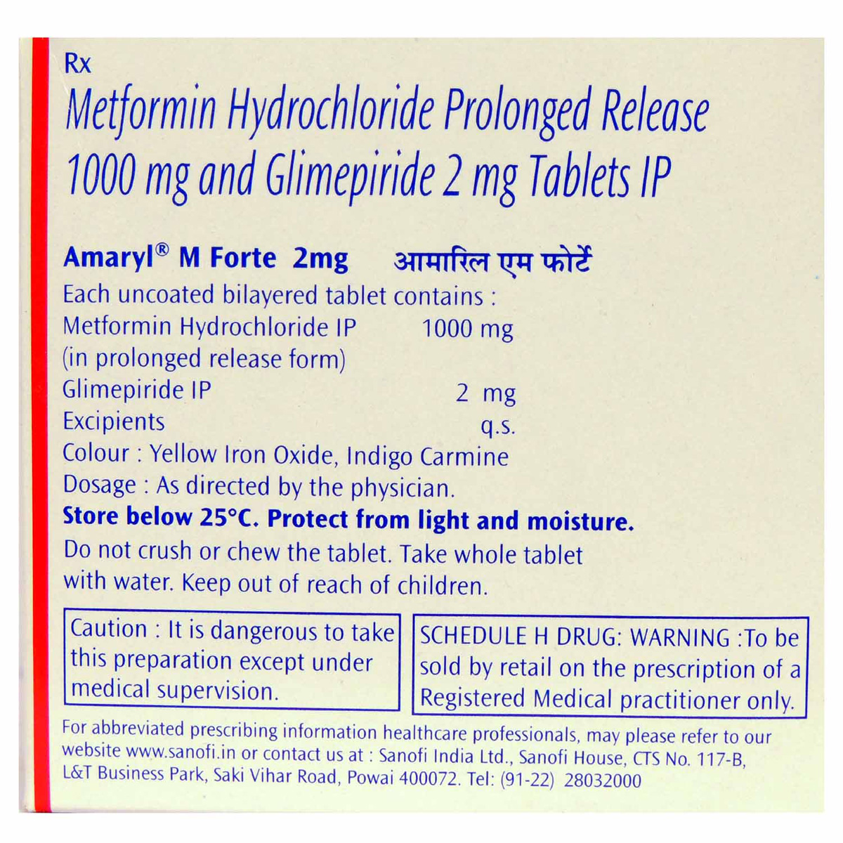 Amaryl M Forte 2 mg Tablet 15's, Pack of 15 TABLETS Amaryl M Forte 2 mg Tablet 15's, Pack of 15 TABLETS