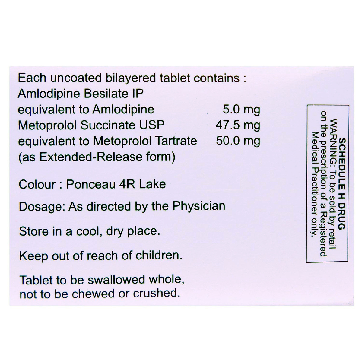 Amlovas M 5/50 Tablet 10's, Pack of 10 TABLETS Amlovas M 5/50 Tablet 10's, Pack of 10 TABLETS