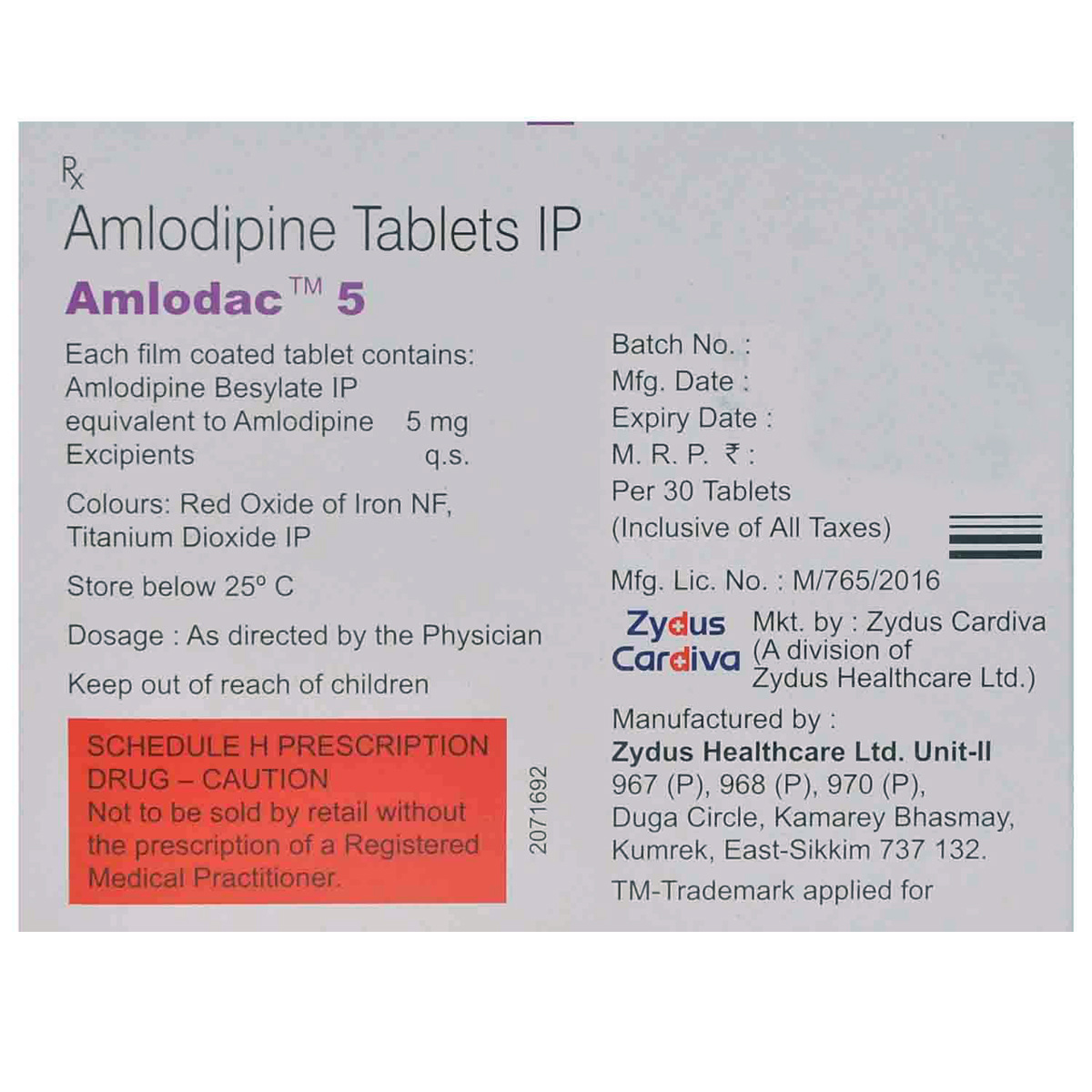 Amlodac 5 Tablet 30's, Pack of 30 TABLETS Amlodac 5 Tablet 30's, Pack of 30 TABLETS