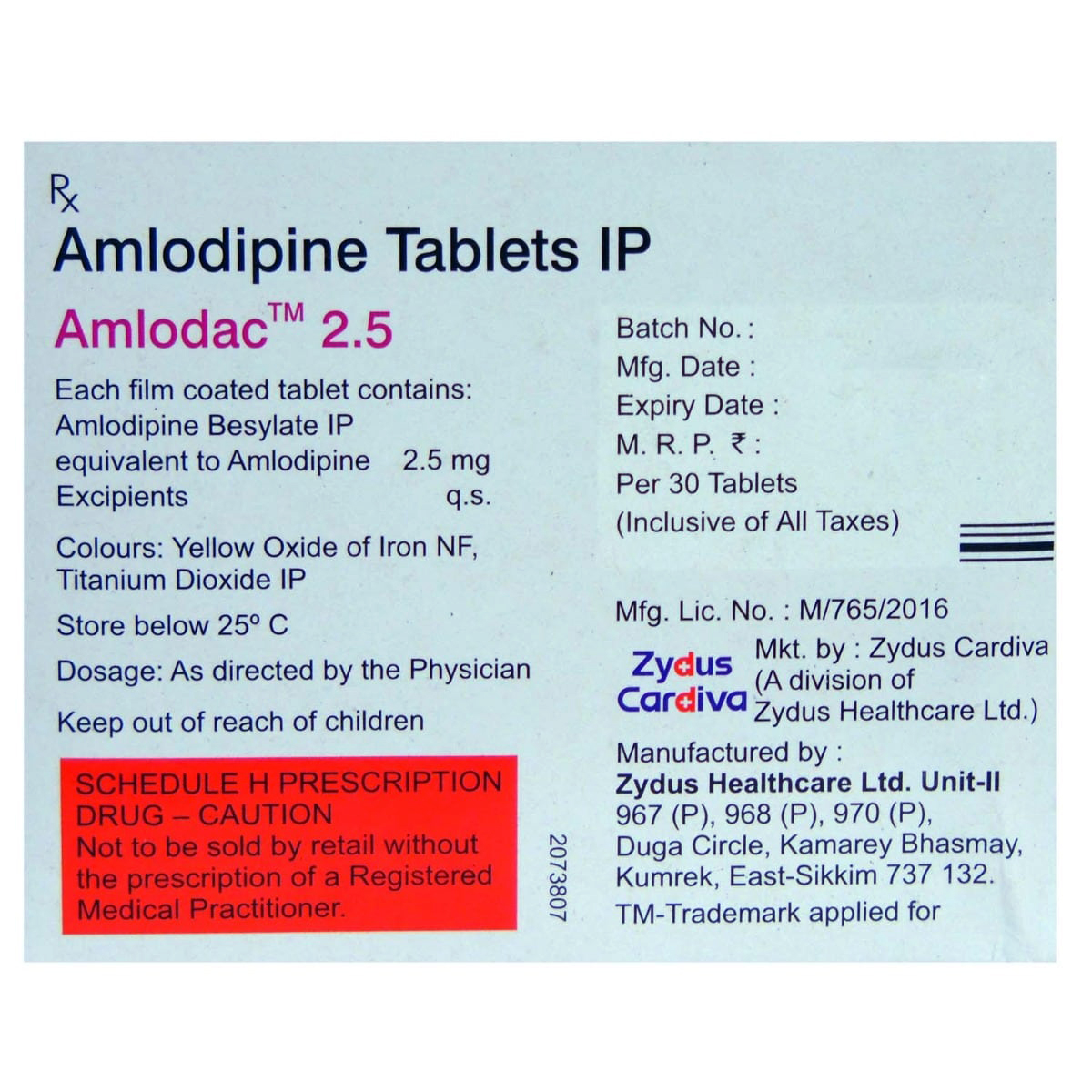 Amlodac 2.5 mg Tablet 30's, Pack of 30 TabletS Amlodac 2.5 mg Tablet 30's, Pack of 30 TabletS