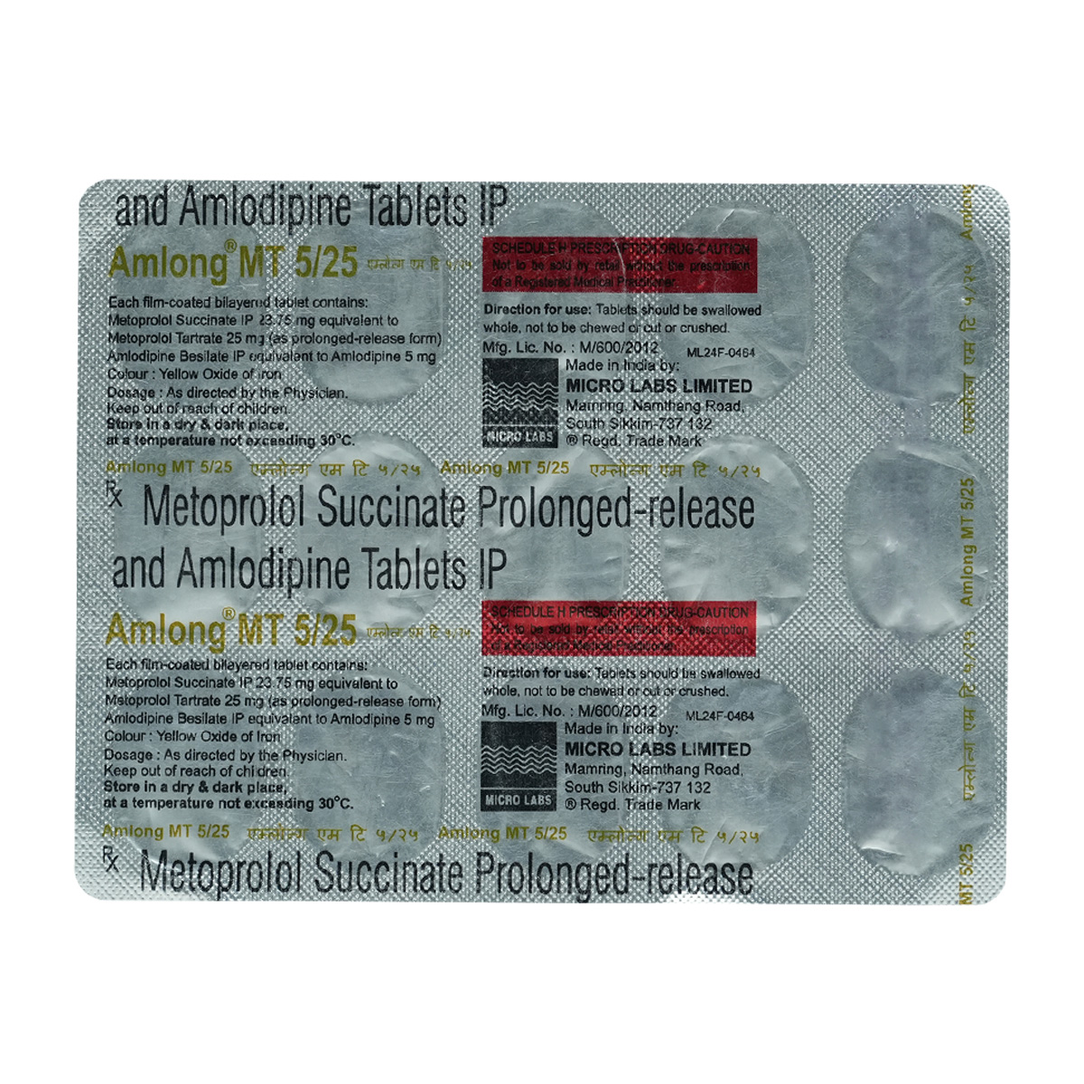 Amlong MT 5 mg/25 mg Tablet 15's, Pack of 15 TABLETS Amlong MT 5 mg/25 mg Tablet 15's, Pack of 15 TABLETS