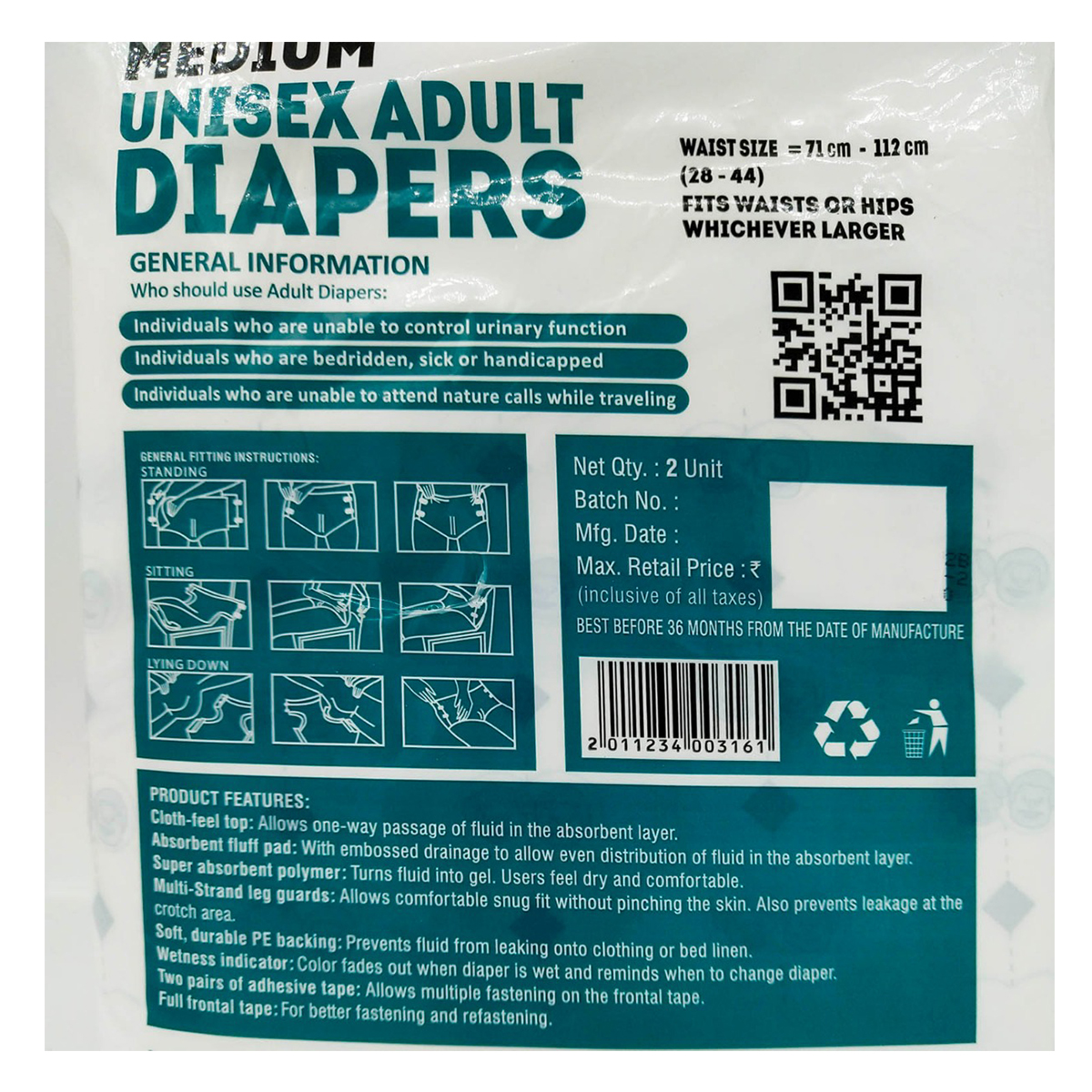 Apollo Life Unisex Adult Diapers Medium, 2 Count, Pack of 1 Apollo Life Unisex Adult Diapers Medium, 2 Count, Pack of 1