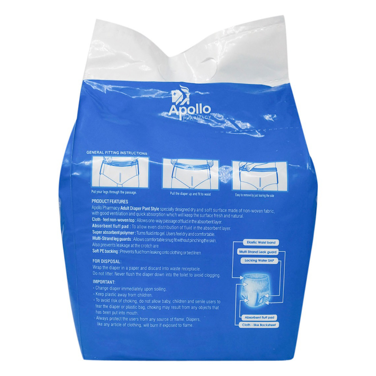 Apollo Pharmacy Adult Diaper Pants Medium, 10 Count, Pack of 1 Apollo Pharmacy Adult Diaper Pants Medium, 10 Count, Pack of 1