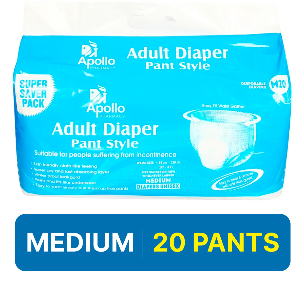 Apollo Life Adult Diaper Pants Medium, 20 Count, Pack of 1 Apollo Life Adult Diaper Pants Medium, 20 Count, Pack of 1