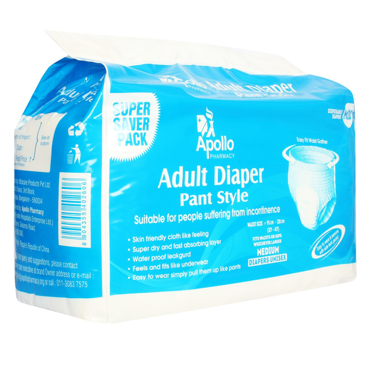 Apollo Life Adult Diaper Pants Medium, 20 Count, Pack of 1 Apollo Life Adult Diaper Pants Medium, 20 Count, Pack of 1