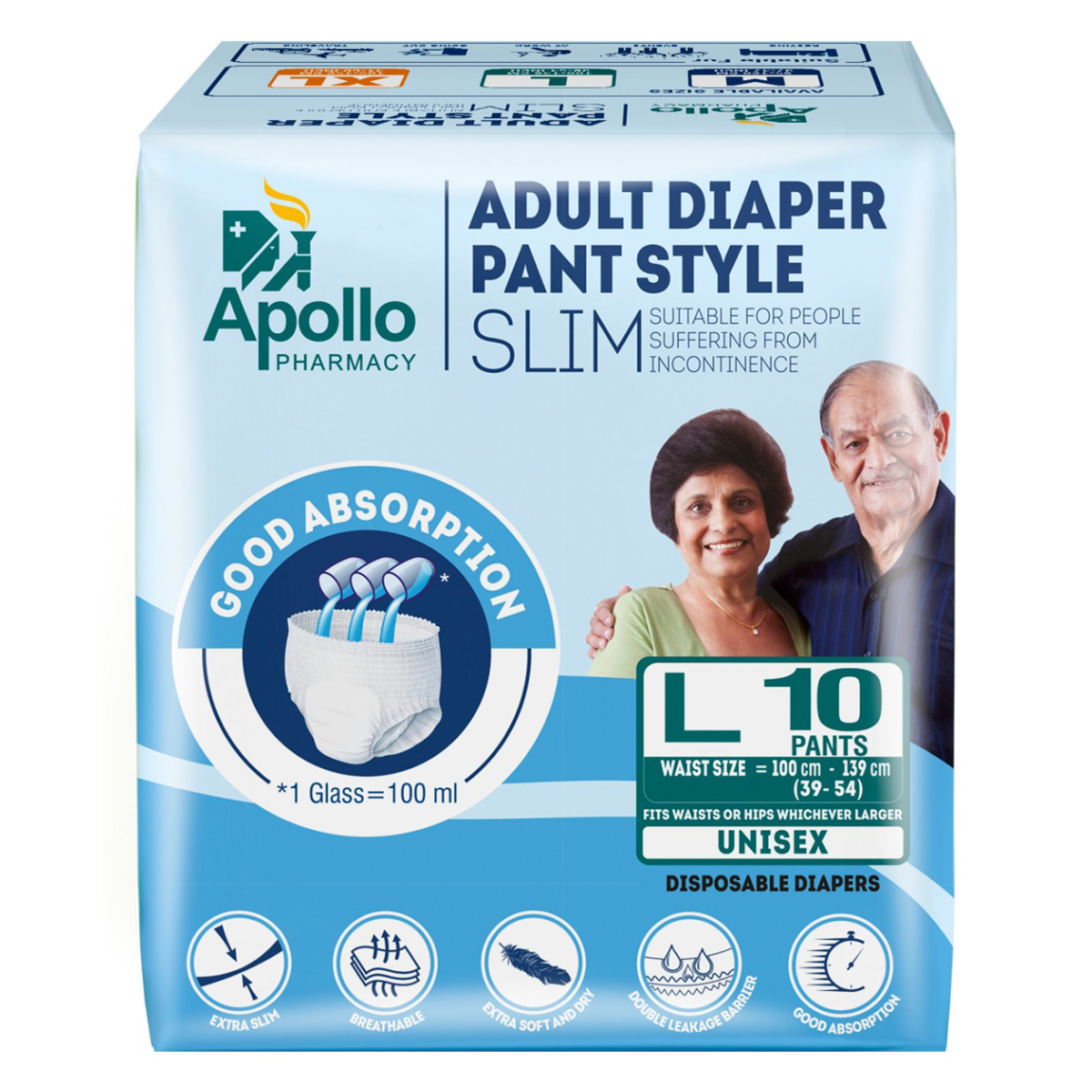 Apollo Pharmacy Adult Diaper Pant Style Slim Large, 10 Count, Pack of 1 Apollo Pharmacy Adult Diaper Pant Style Slim Large, 10 Count, Pack of 1