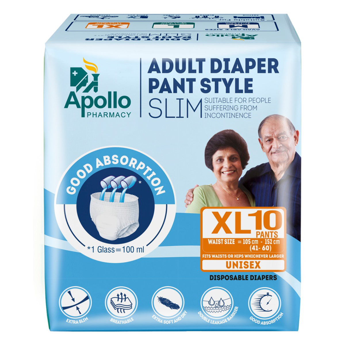 Apollo Pharmacy Adult Diaper Pant Style Slim XL, 10 Count, Pack of 1 Apollo Pharmacy Adult Diaper Pant Style Slim XL, 10 Count, Pack of 1