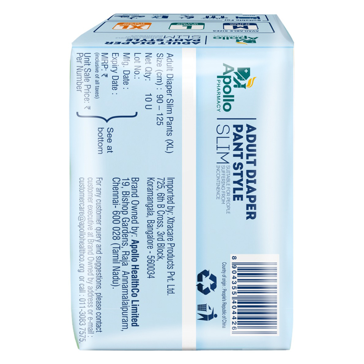 Apollo Pharmacy Adult Diaper Pant Style Slim XL, 10 Count, Pack of 1 Apollo Pharmacy Adult Diaper Pant Style Slim XL, 10 Count, Pack of 1