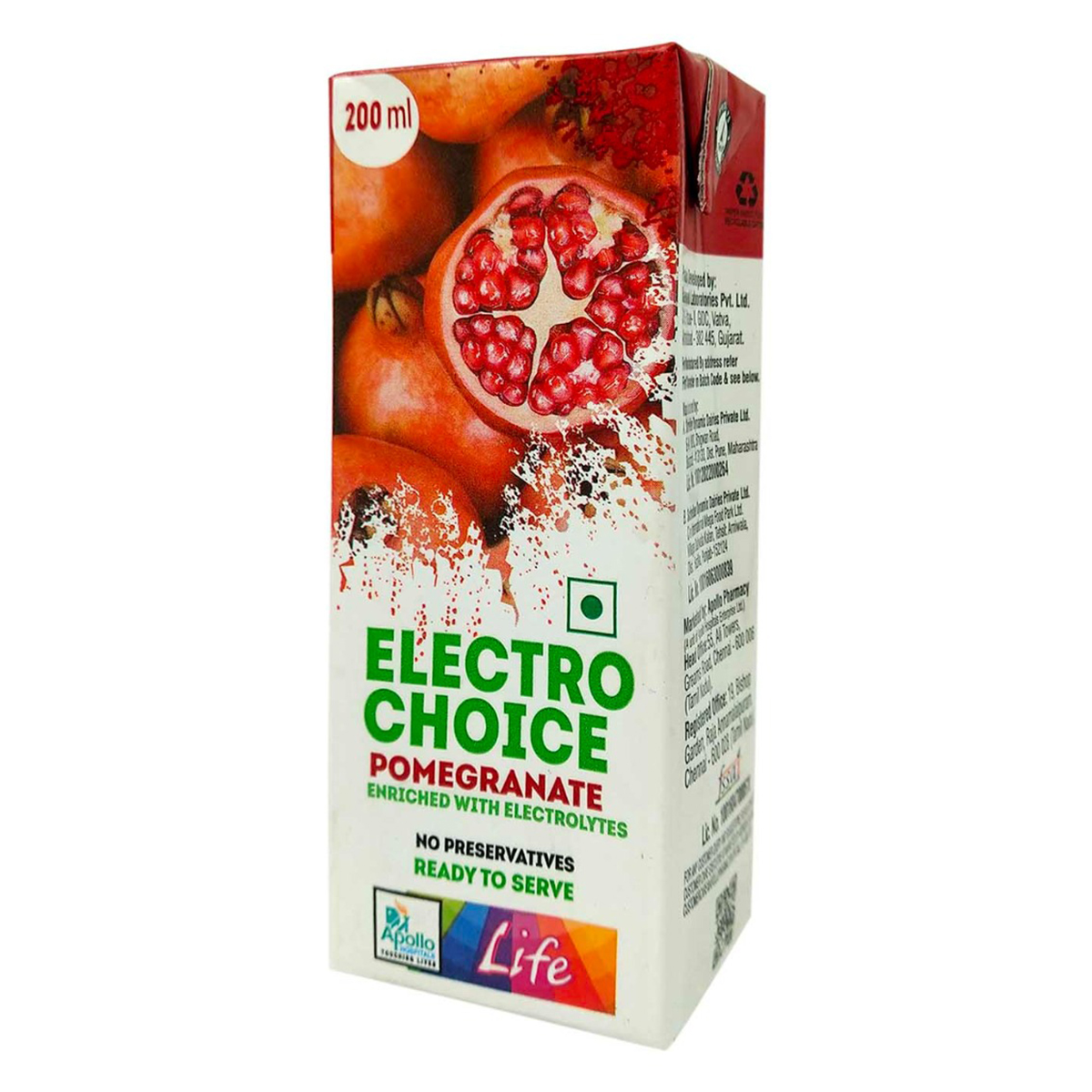 Apollo Life Electro Choice Pomegranate Flavour Liquid 800 ml, (4x200 ml)