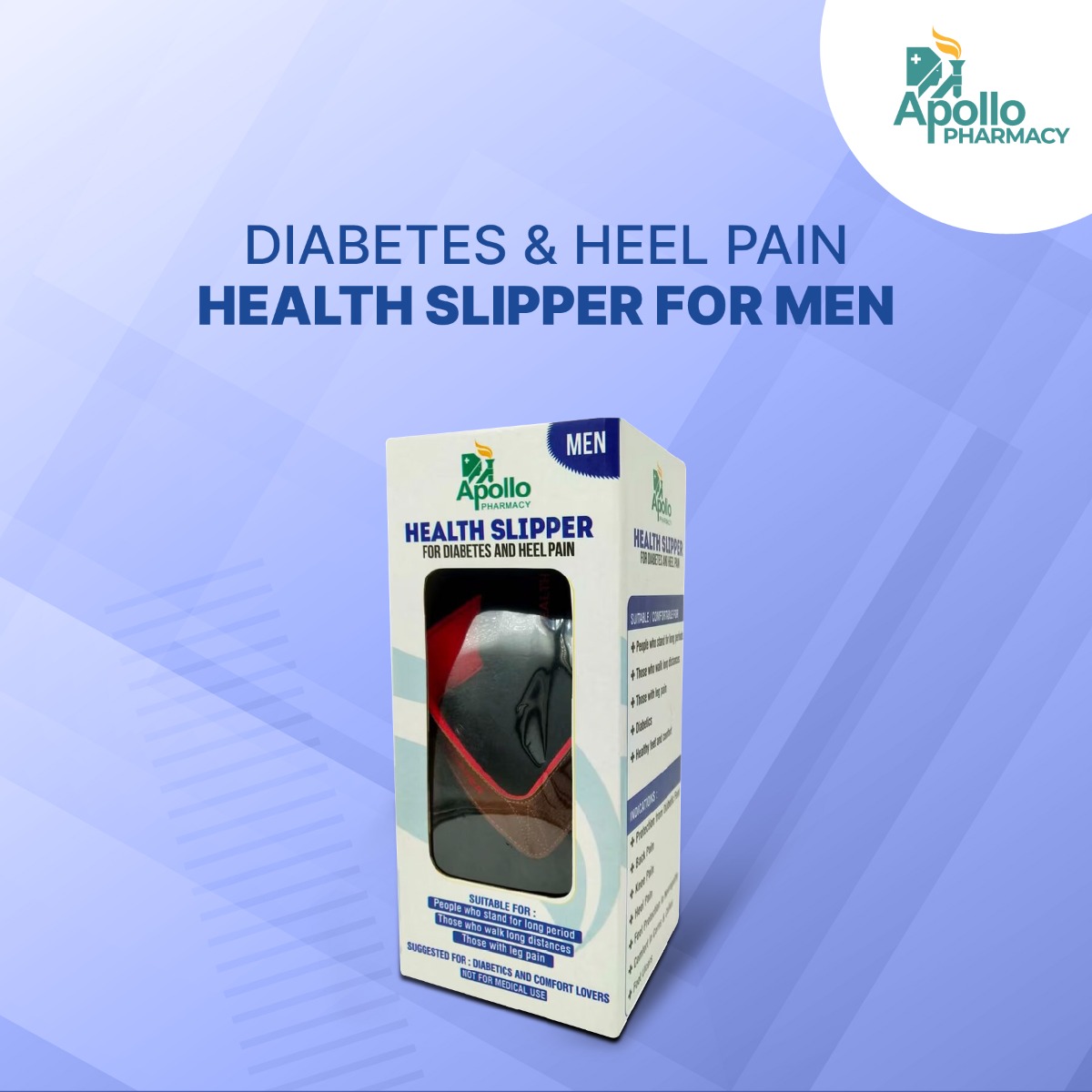 Apollo Pharmacy Diabetes & Heel Pain Health Slipper For Men, Size-10, 1 Pair, Pack of 1 Apollo Pharmacy Diabetes & Heel Pain Health Slipper For Men, Size-10, 1 Pair, Pack of 1