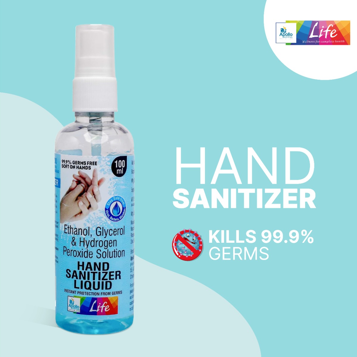 Apollo Life Hand Sanitizer Liquid Spray 100 ml, 3 Count, Pack of 3