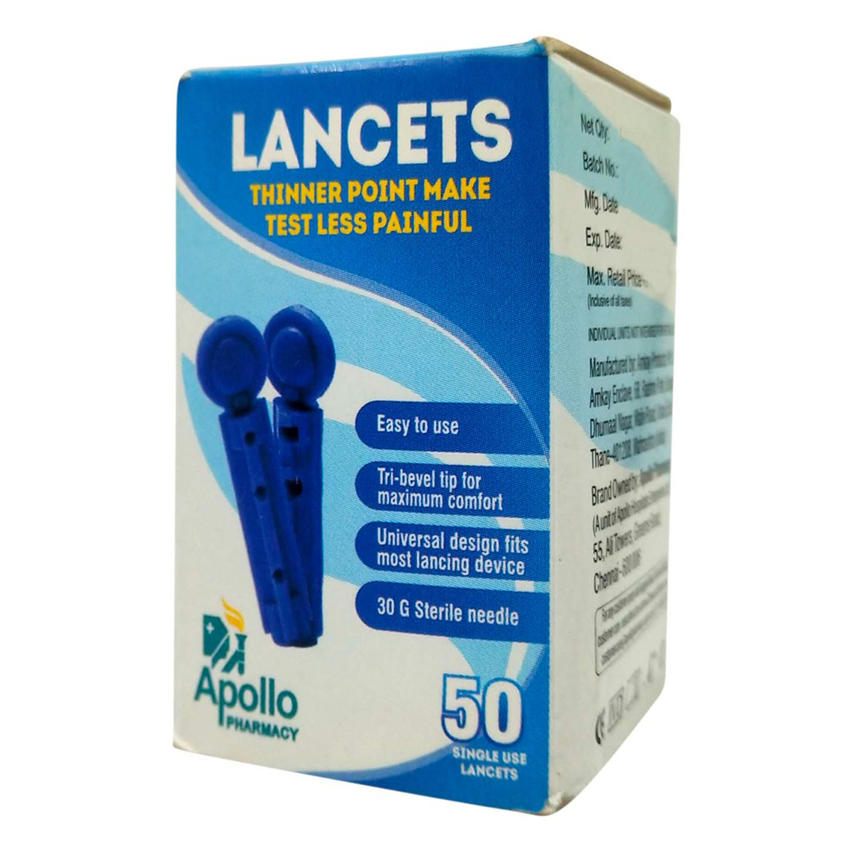 Apollo Pharmacy Lancets, 50 Count, Pack of 1 Apollo Pharmacy Lancets, 50 Count, Pack of 1