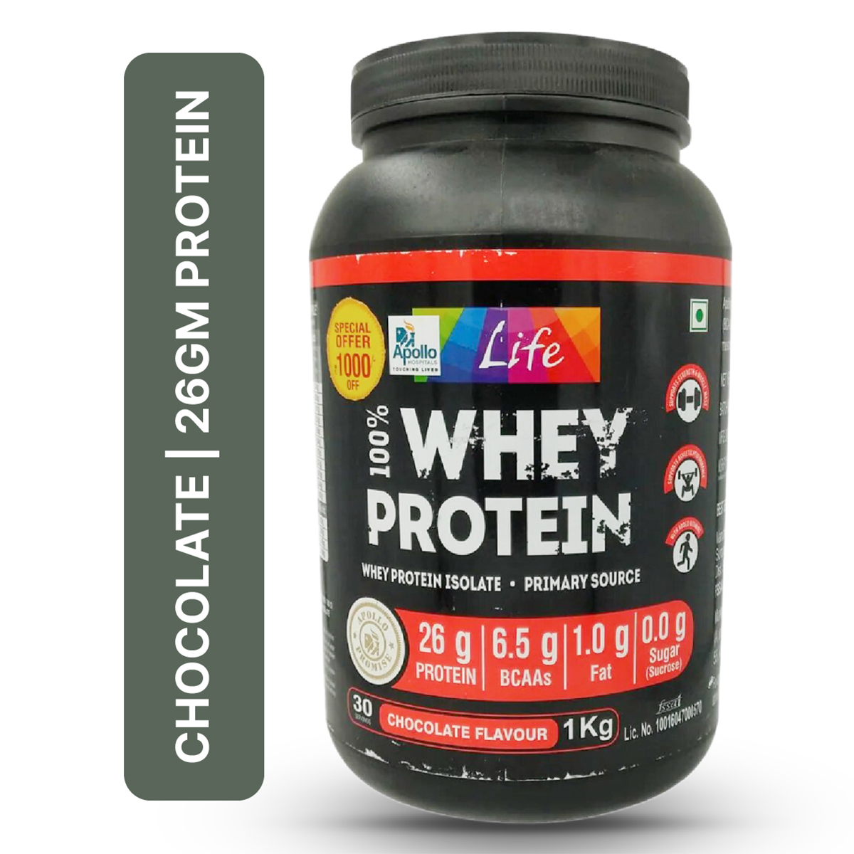Buy Apollo Life Whey Protein Chocolate Flavour Powder, 1 Kg | 19 ...
