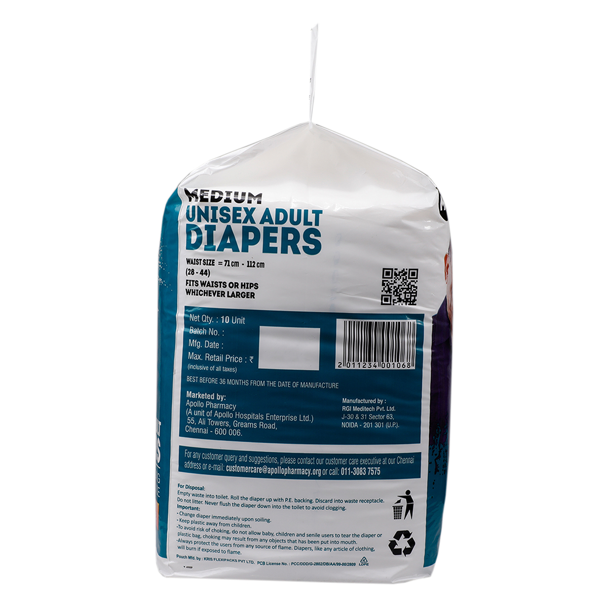 Apollo Life Unisex Adult Diapers Medium, 10 Count, Pack of 1 Apollo Life Unisex Adult Diapers Medium, 10 Count, Pack of 1