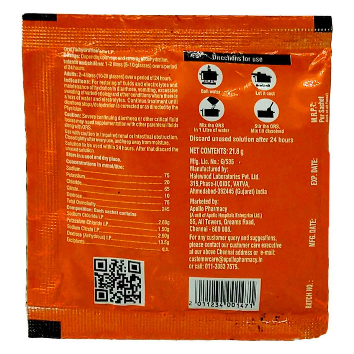 Apollo Pharmacy ORS Orange Flavour Powder, 21.8 gm, Pack of 1