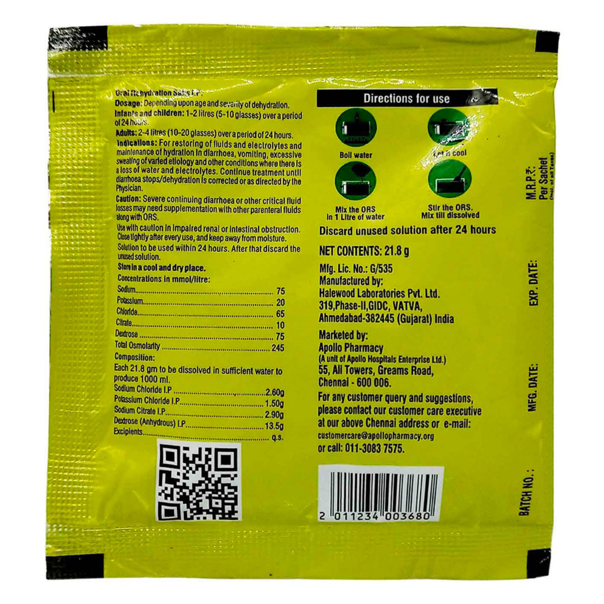 Apollo Life ORS Lemon Flavour Powder, 21.8 gm, Pack of 1