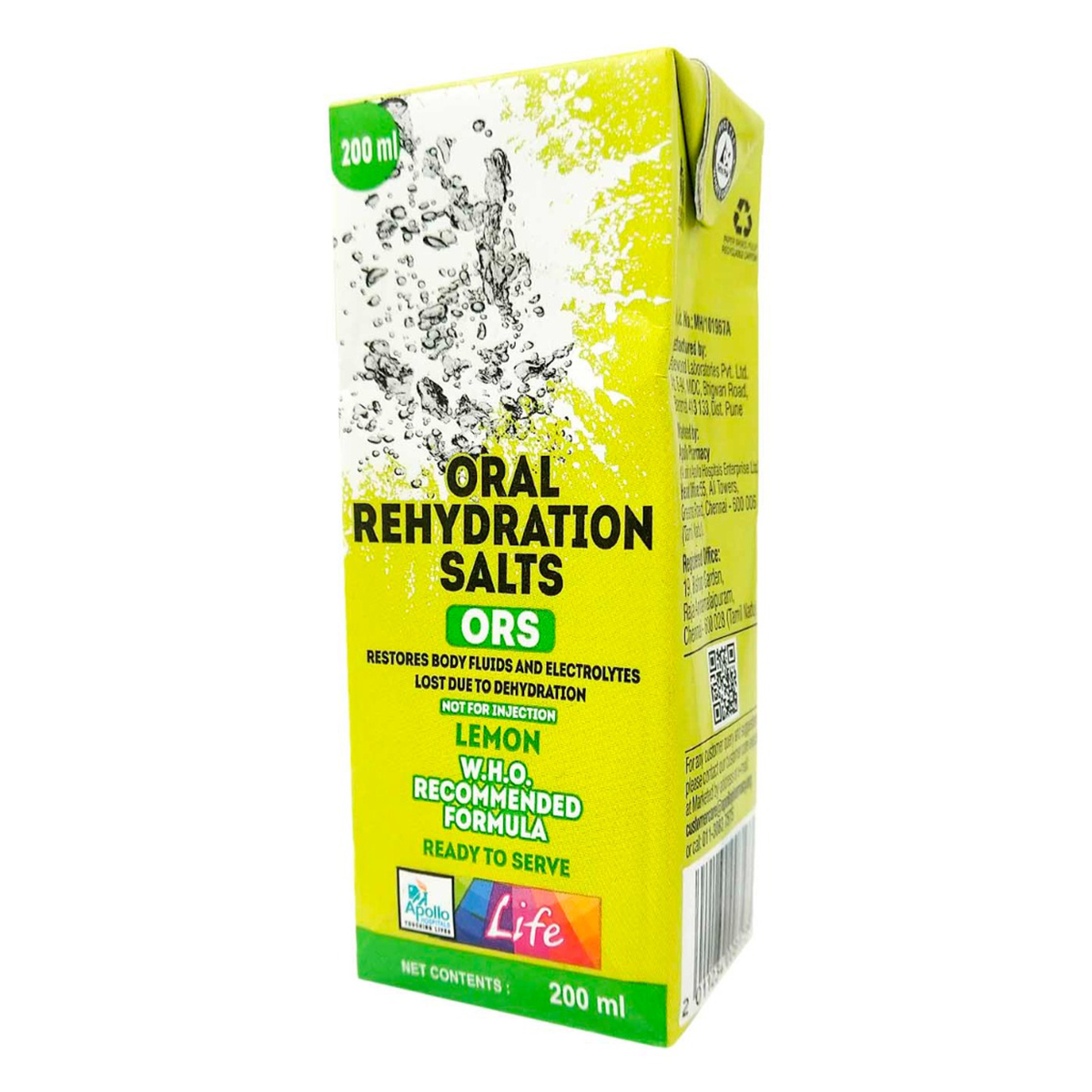 Apollo Life ORS Lemon Flavour Liquid Drink 200 ml, 4 Count