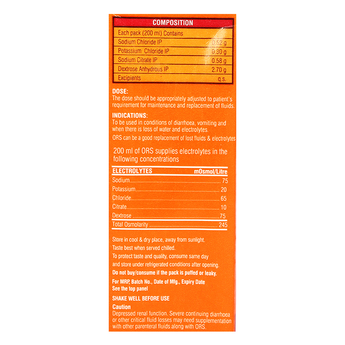 Apollo Pharmacy ORS Orange Flavour Drink 200 ml, 4 Count, Pack of 4