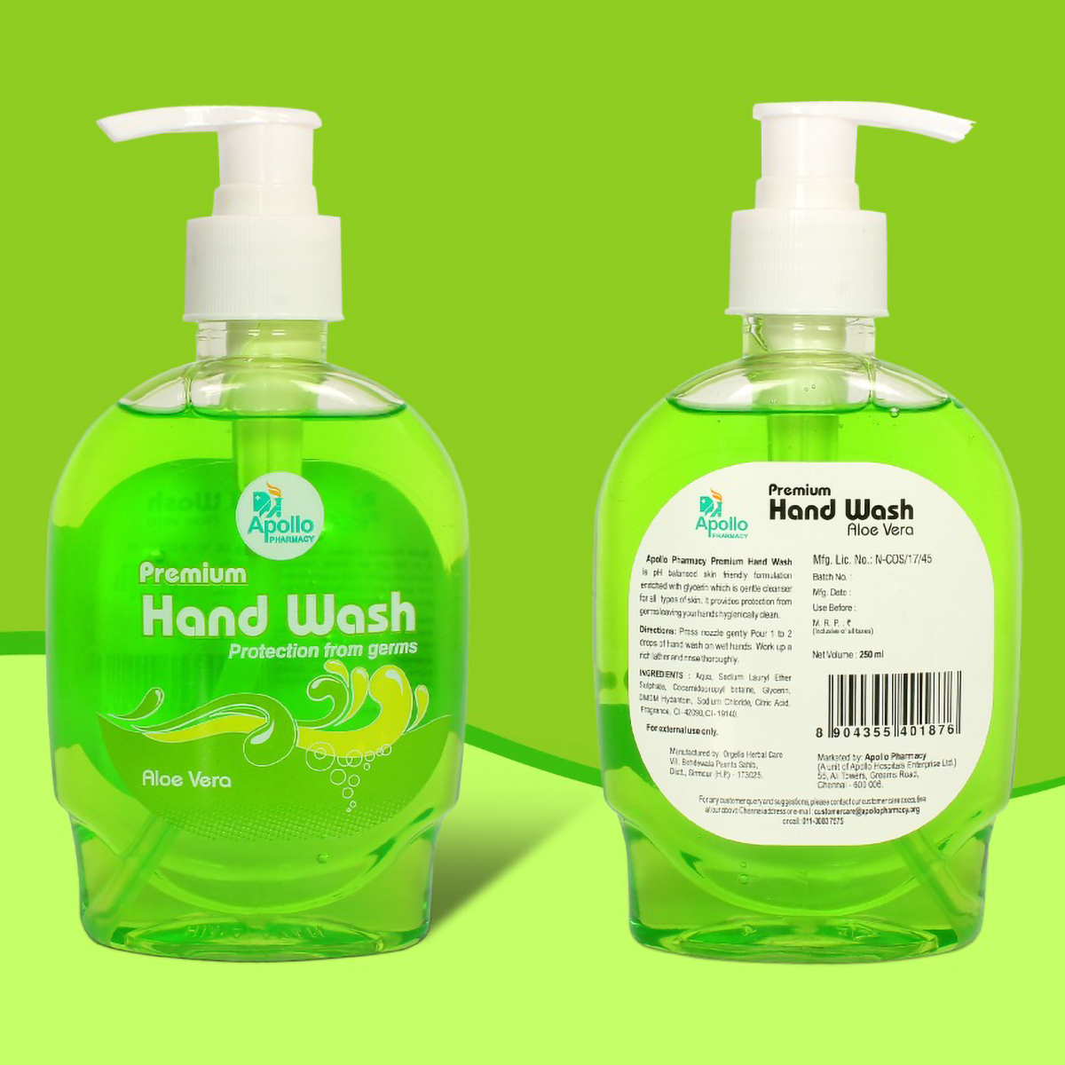 Apollo Pharmacy Premium Aloe Vera Handwash, 500 ml (2x250 ml), Pack of 2 Apollo Pharmacy Premium Aloe Vera Handwash, 500 ml (2x250 ml), Pack of 2