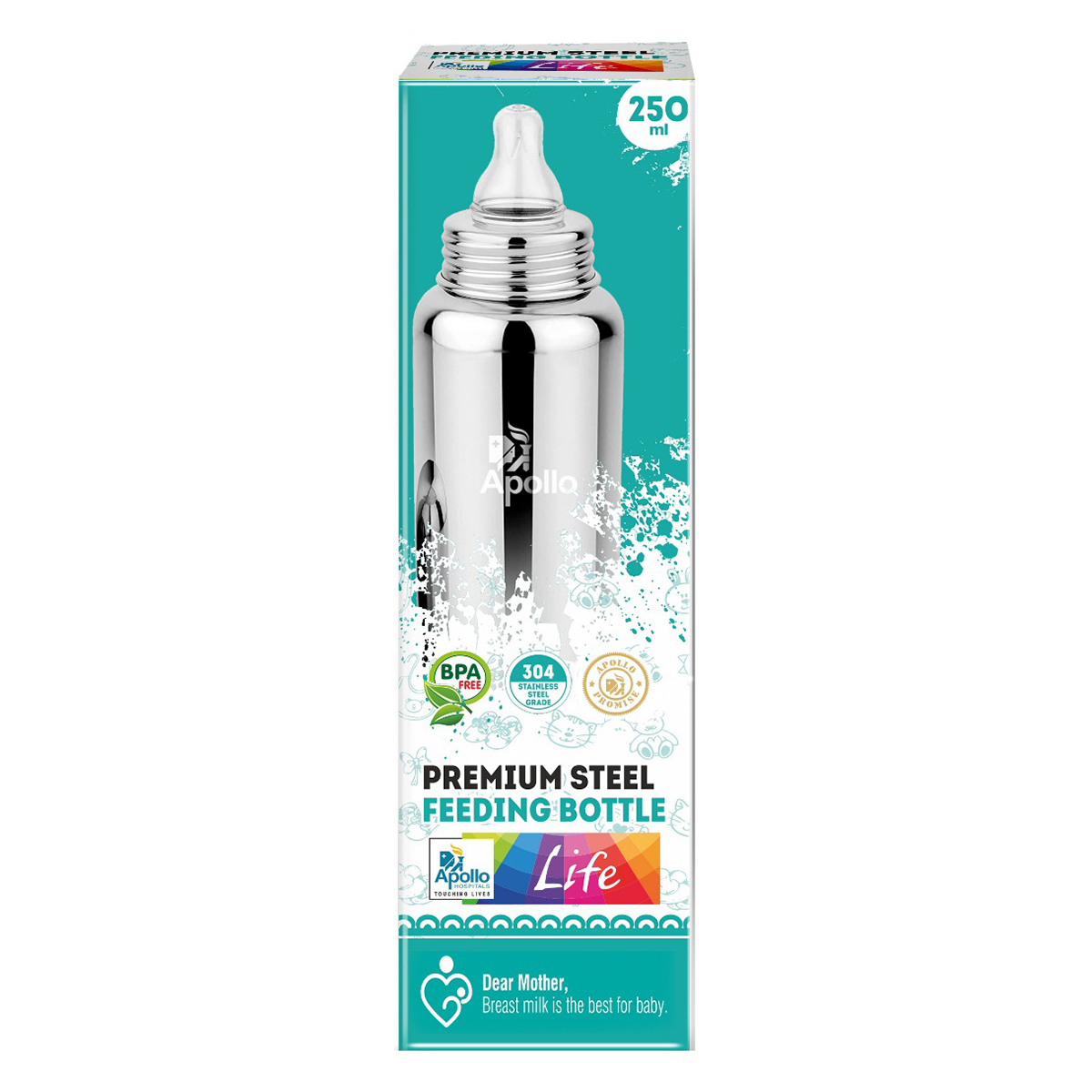 Apollo Life Premium Steel Feeding Bottle, 250 ml, Pack of 1 Apollo Life Premium Steel Feeding Bottle, 250 ml, Pack of 1