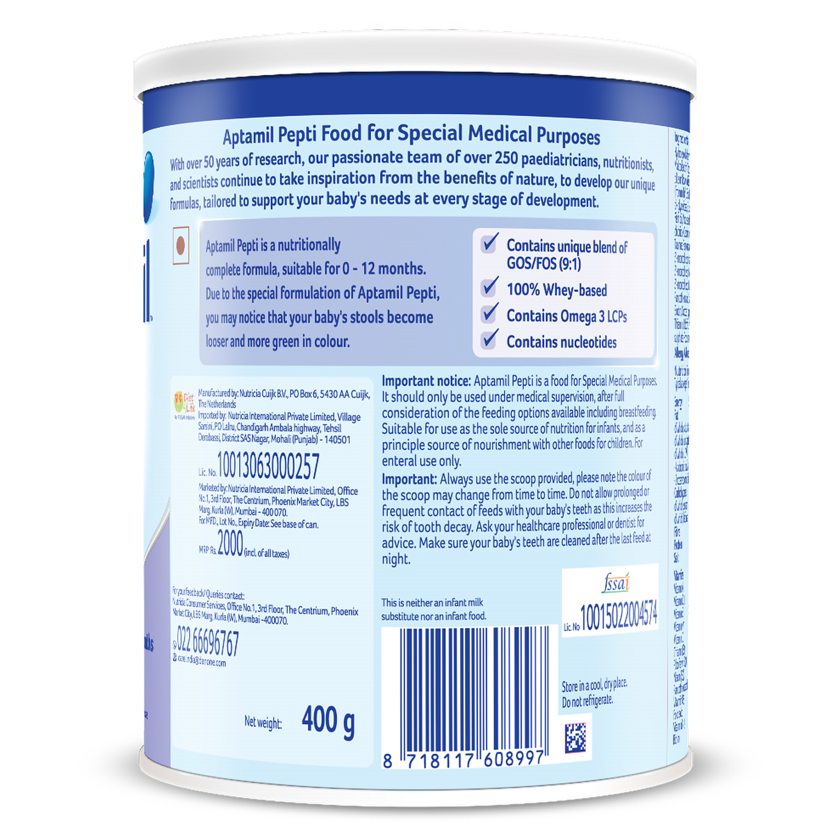 Aptamil Pepti Infant Formula Powder (0 to 12 Months), 400 gm, Pack of 1 Aptamil Pepti Infant Formula Powder (0 to 12 Months), 400 gm, Pack of 1