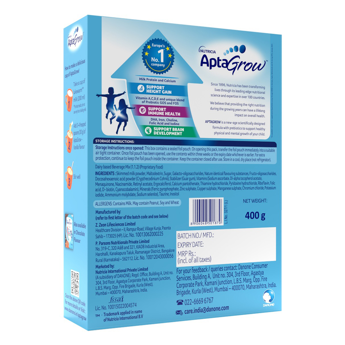 AptaGrow Vanilla Flavour Nutrition Powder, 400 gm, Pack of 1 AptaGrow Vanilla Flavour Nutrition Powder, 400 gm, Pack of 1