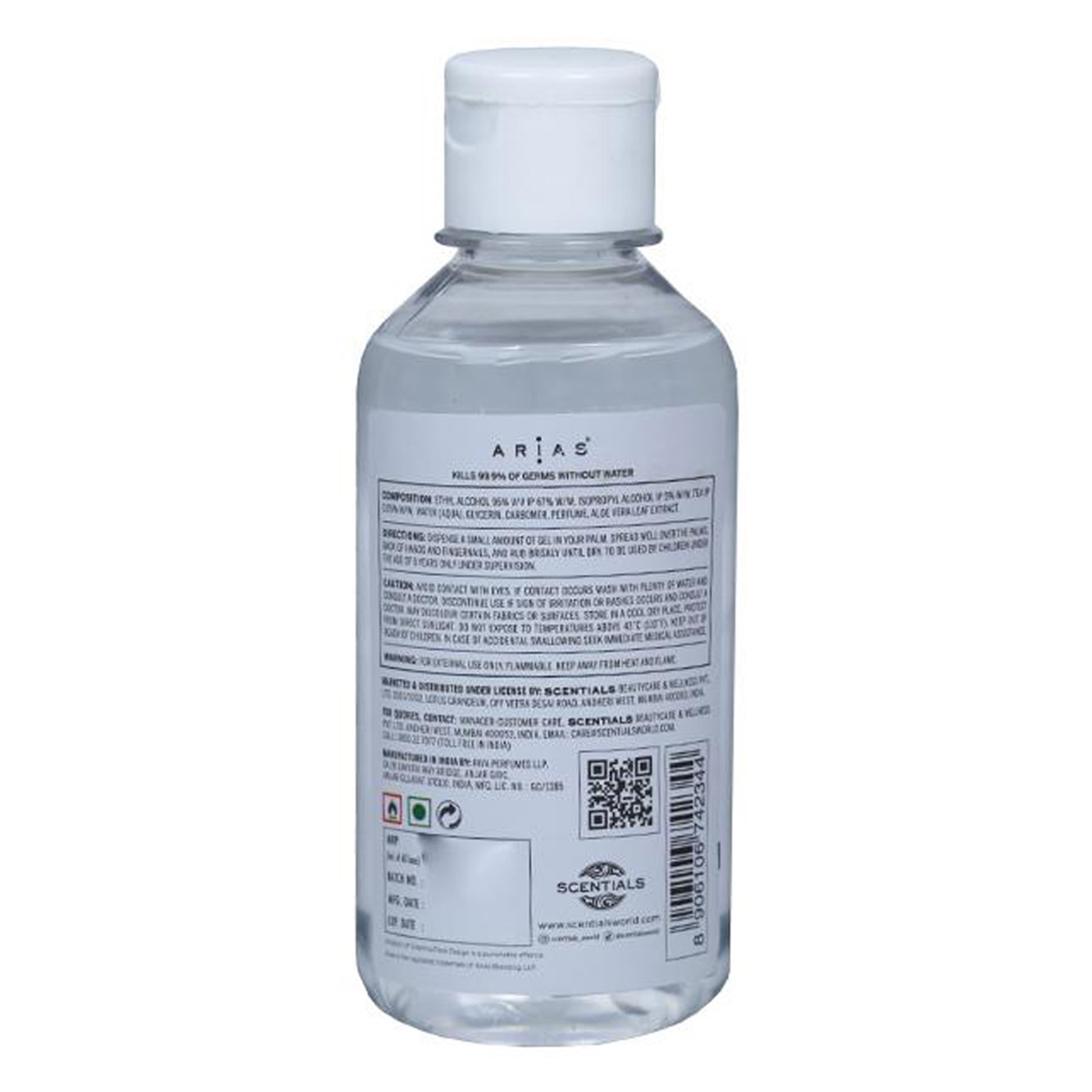 Arias Instant Advanced Hand Sanitizer 250 ml | With Aloe Vera Extract | kills 99.9% Germs, Pack of 1 Arias Instant Advanced Hand Sanitizer 250 ml | With Aloe Vera Extract | kills 99.9% Germs, Pack of 1