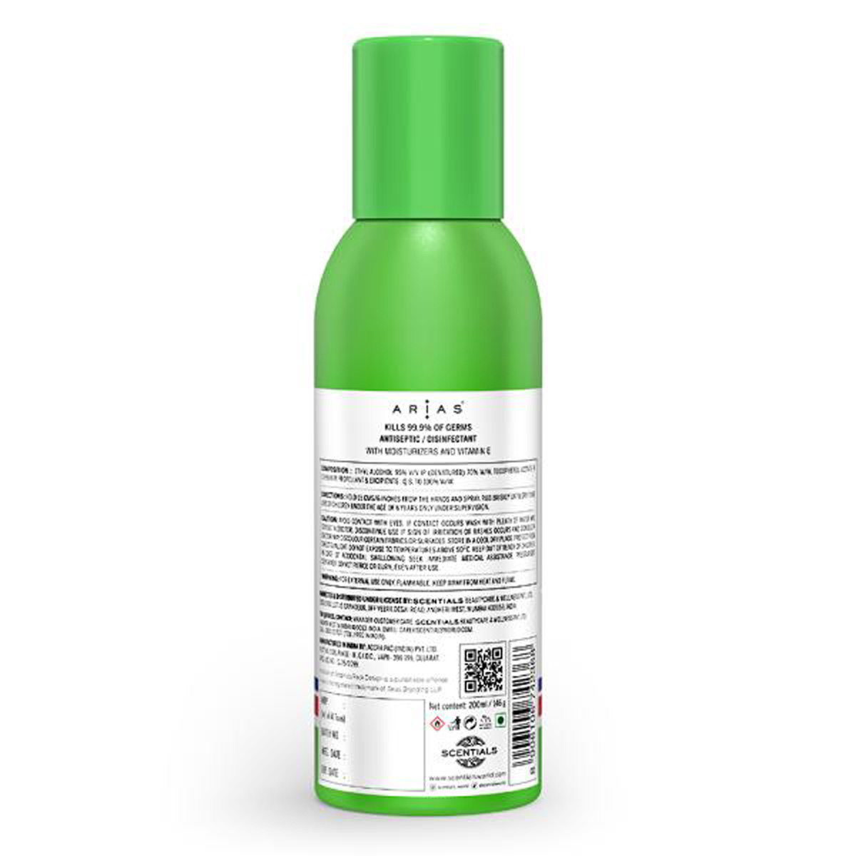 Arias Instant Advanced Sanitizer Spray 200 ml | With Moisturisers & Vitamin E | Kills 99.9% Germs | Safe For Skin & All Surfaces, Pack of 1 Arias Instant Advanced Sanitizer Spray 200 ml | With Moisturisers & Vitamin E | Kills 99.9% Germs | Safe For Skin & All Surfaces, Pack of 1