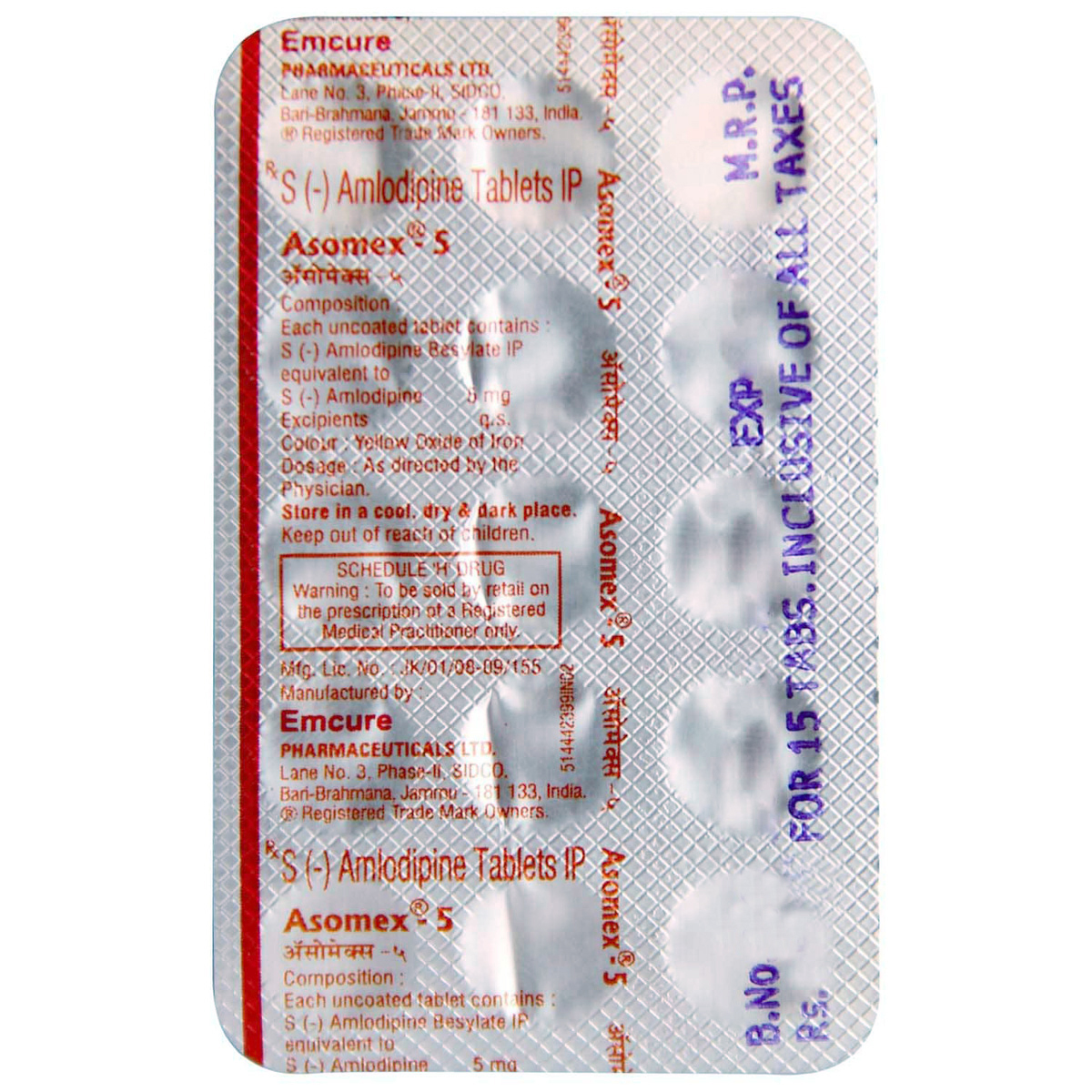 Asomex-5 Tablet 15's, Pack of 15 TABLETS Asomex-5 Tablet 15's, Pack of 15 TABLETS