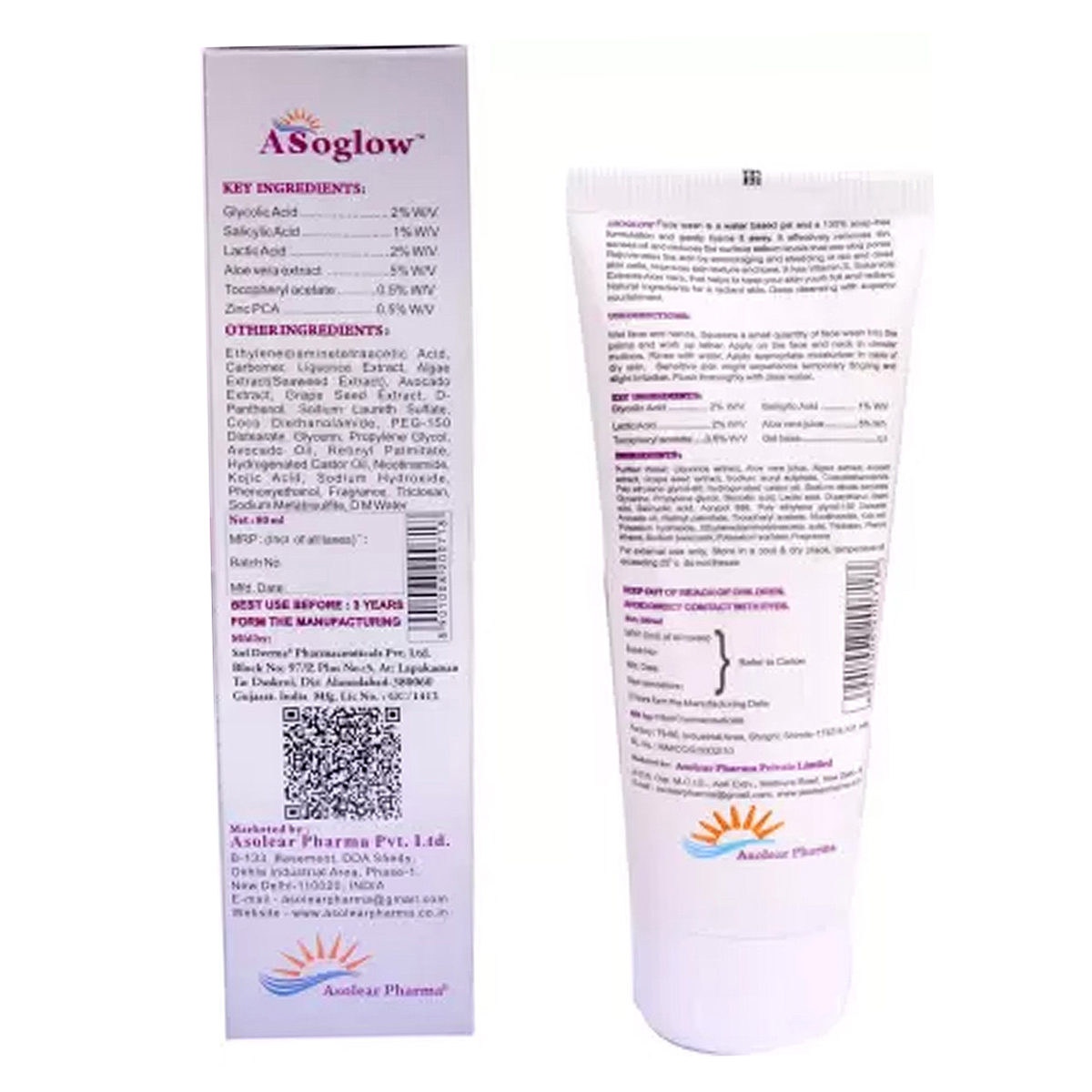 Asoglow Face Wash 100 ml | Enriched With Vitamin E & Aloe Vera | Deep Cleansing | Removes Dirt & Excess Oil | For Radiant Skin, Pack of 1 Asoglow Face Wash 100 ml | Enriched With Vitamin E & Aloe Vera | Deep Cleansing | Removes Dirt & Excess Oil | For Radiant Skin, Pack of 1