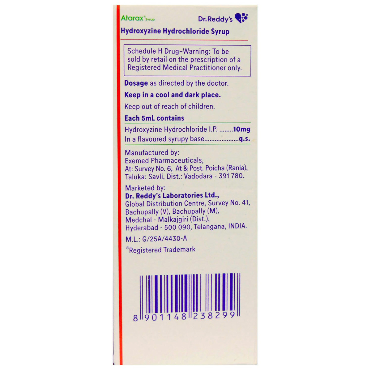 Atarax Syrup 100 ml, Pack of 1 SYRUP Atarax Syrup 100 ml, Pack of 1 SYRUP