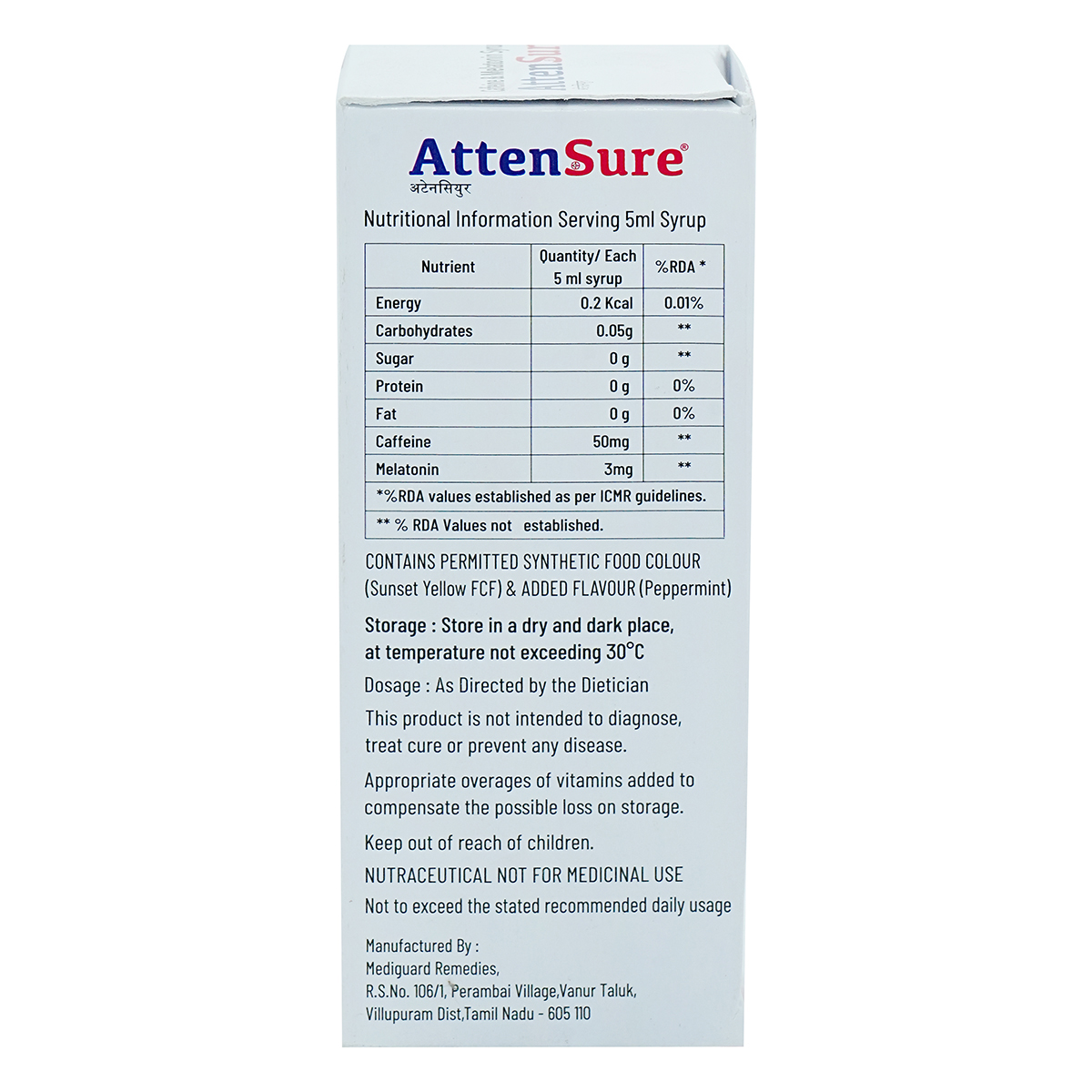 Attensure Peppermint Flavour Syrup 100 ml, Pack of 1 Syrup Attensure Peppermint Flavour Syrup 100 ml, Pack of 1 Syrup