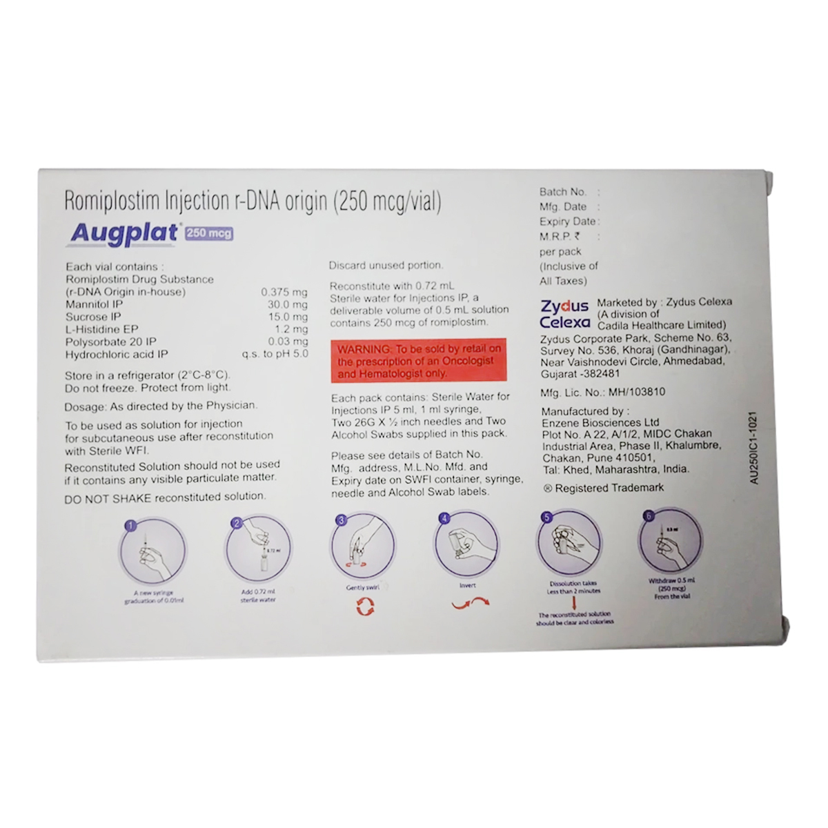 Augplat 250 mcg Injection 1's, Pack of 1 Injection Augplat 250 mcg Injection 1's, Pack of 1 Injection