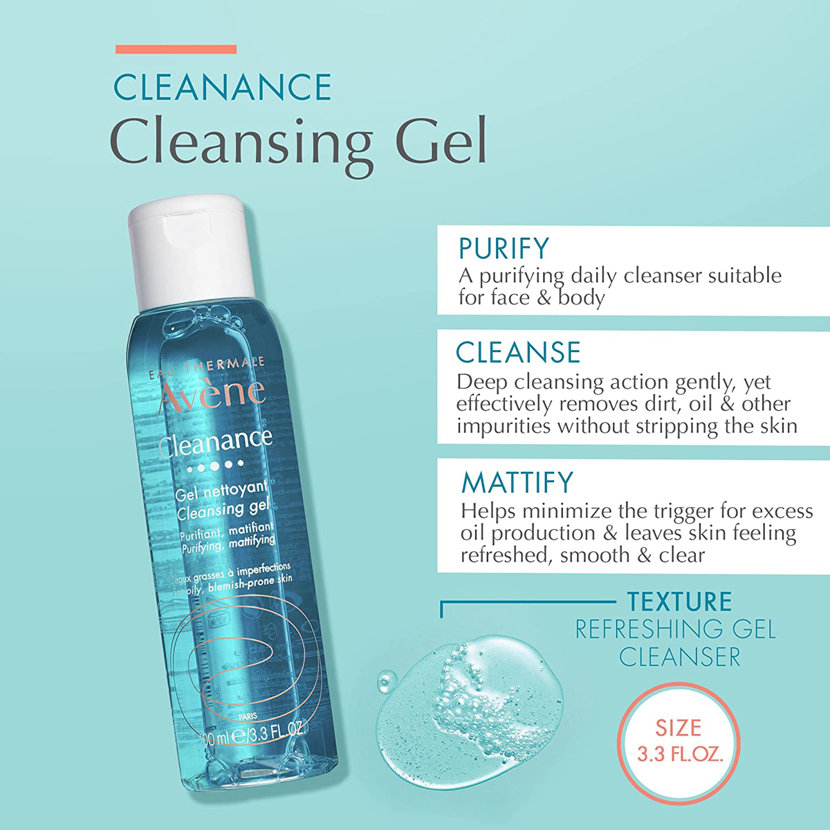 Avene Cleanance Cleansing Gel 100 ml | Purifying & Mattifying | Soap Free | For Oily, Blemish Prone Skin, Pack of 1 Avene Cleanance Cleansing Gel 100 ml | Purifying & Mattifying | Soap Free | For Oily, Blemish Prone Skin, Pack of 1