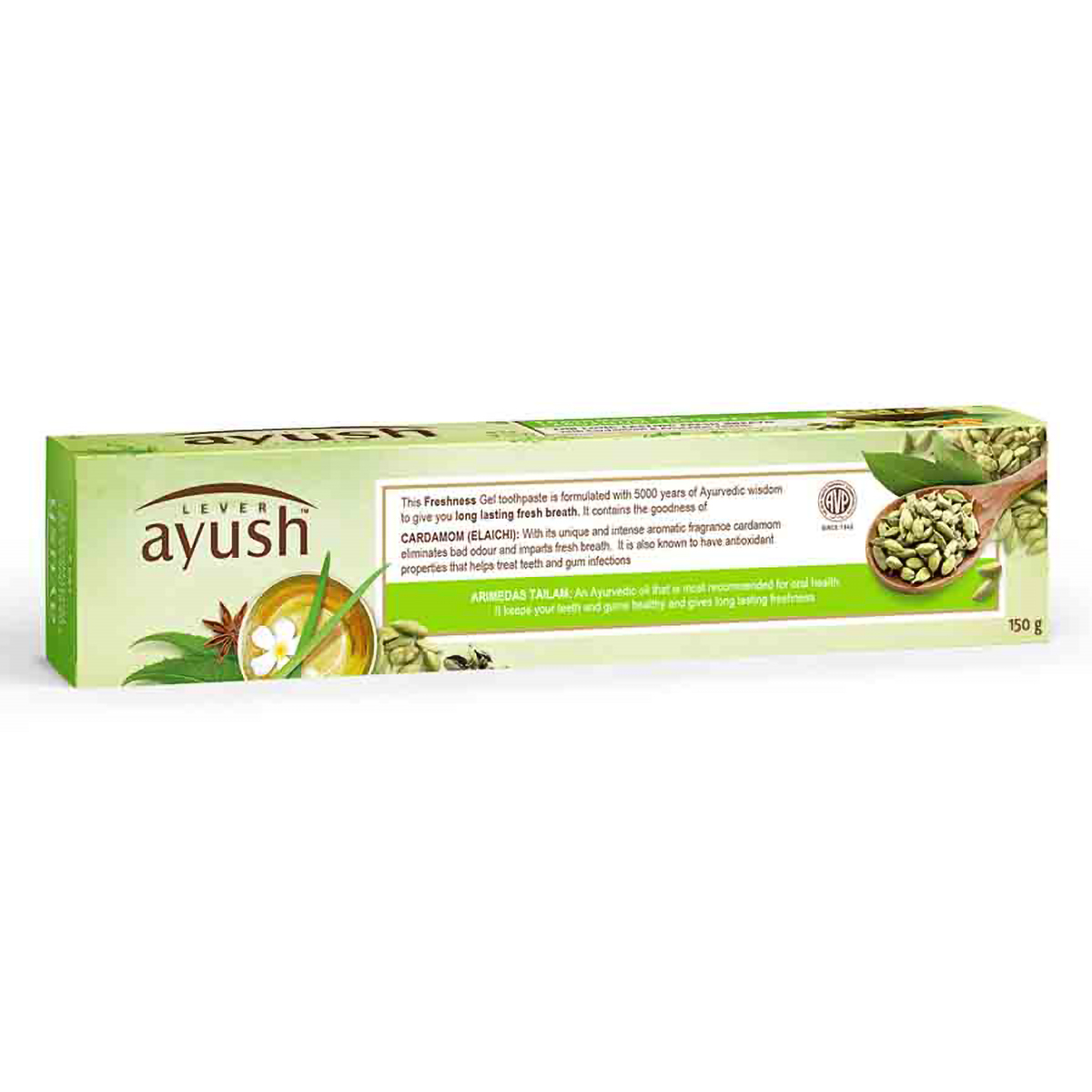 Lever Ayush Freshness Gel Cardamom Toothpaste, 150 gm, Pack of 1 Lever Ayush Freshness Gel Cardamom Toothpaste, 150 gm, Pack of 1