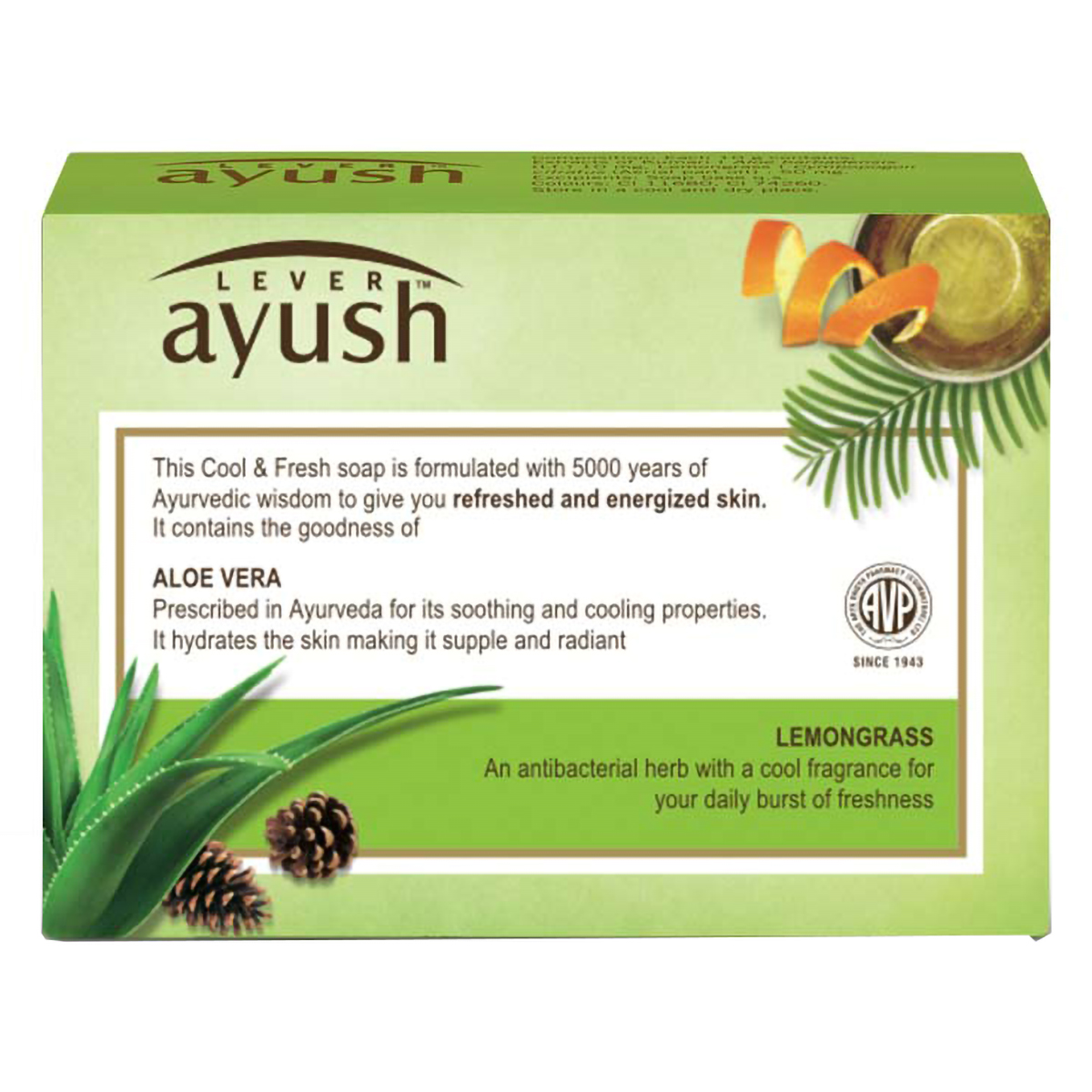 Lever Ayush Cool & Fresh Aloe Vera Soap, 100 gm | With Goodness Of Aloe Vera & Lemon Grass | Hydrated Skin | For Refreshed & Energized Skin, Pack of 1 Lever Ayush Cool & Fresh Aloe Vera Soap, 100 gm | With Goodness Of Aloe Vera & Lemon Grass | Hydrated Skin | For Refreshed & Energized Skin, Pack of 1