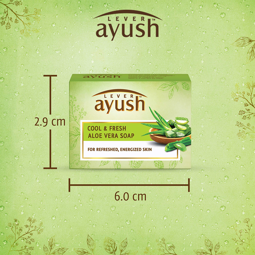 Lever Ayush Cool & Fresh Aloe Vera Soap, 100 gm | With Goodness Of Aloe Vera & Lemon Grass | Hydrated Skin | For Refreshed & Energized Skin, Pack of 1 Lever Ayush Cool & Fresh Aloe Vera Soap, 100 gm | With Goodness Of Aloe Vera & Lemon Grass | Hydrated Skin | For Refreshed & Energized Skin, Pack of 1
