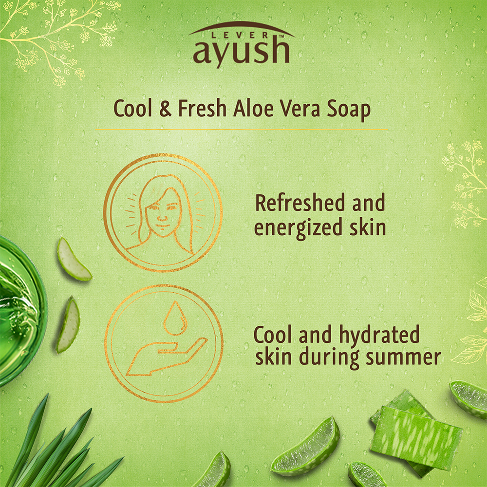 Lever Ayush Cool & Fresh Aloe Vera Soap, 100 gm | With Goodness Of Aloe Vera & Lemon Grass | Hydrated Skin | For Refreshed & Energized Skin, Pack of 1 Lever Ayush Cool & Fresh Aloe Vera Soap, 100 gm | With Goodness Of Aloe Vera & Lemon Grass | Hydrated Skin | For Refreshed & Energized Skin, Pack of 1