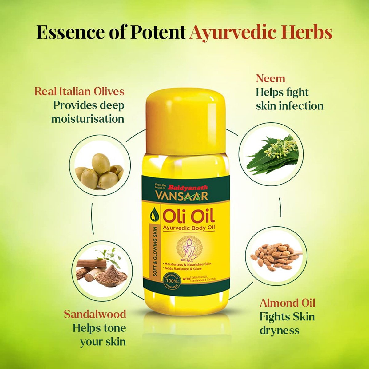 Baidyanath Oli Oil 200 ml | With Italian Olive Oil, Sandal & Almonds | For Soft & Glowing Skin | Moisturises & Nourishes The Skin, Pack of 1 Baidyanath Oli Oil 200 ml | With Italian Olive Oil, Sandal & Almonds | For Soft & Glowing Skin | Moisturises & Nourishes The Skin, Pack of 1