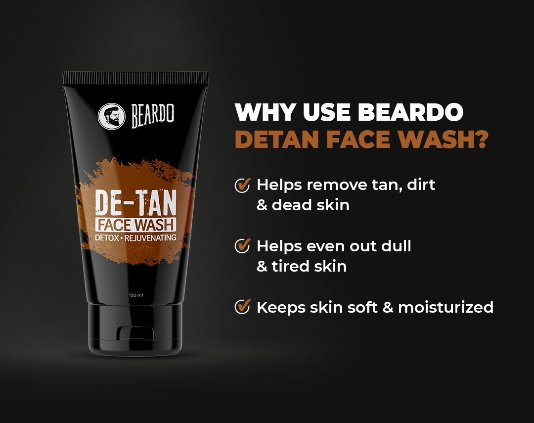 Beardo De-Tan Face Wash 100 ml | Aloe Vera & Vitamin E | Removes Tan & Dead Cells | Deeply Cleanse | Keep Skin Soft & Moisturized | For Men, Pack of 1 Beardo De-Tan Face Wash 100 ml | Aloe Vera & Vitamin E | Removes Tan & Dead Cells | Deeply Cleanse | Keep Skin Soft & Moisturized | For Men, Pack of 1