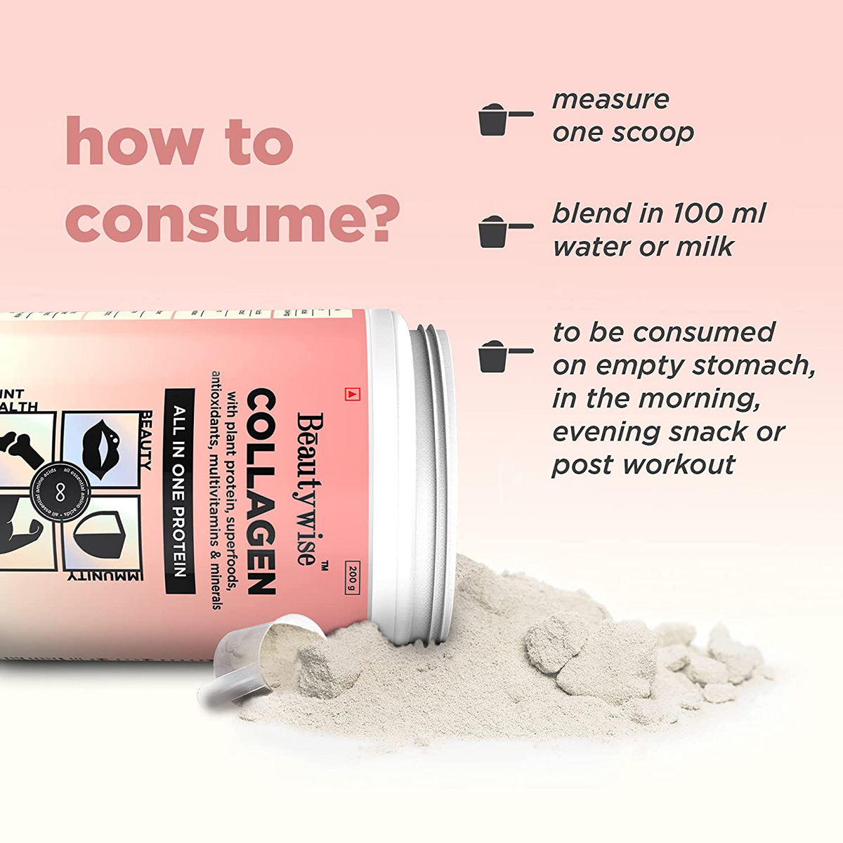 Beautywise Collagen All In One Protein Apple Flavour Powder, 200 gm, Pack of 1 Beautywise Collagen All In One Protein Apple Flavour Powder, 200 gm, Pack of 1