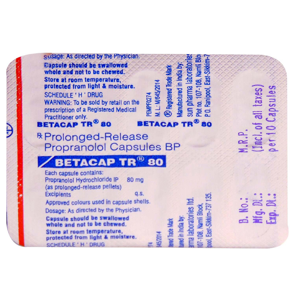 Betacap TR 80 Capsule 10's, Pack of 10 CAPSULES Betacap TR 80 Capsule 10's, Pack of 10 CAPSULES
