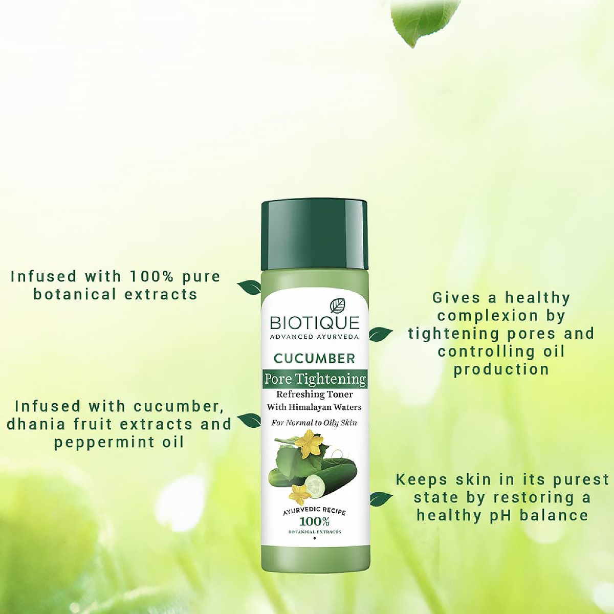 Biotique Cucumber Pore Tightening Refreshing Toner 120 ml | Cucumber, Himalayan Water | Helps In Pore Tightening | Reduces Dark Spots | Prevents Pimples | 100% Botanical Extracts | For Normal To Oily Skin, Pack of 1 Biotique Cucumber Pore Tightening Refreshing Toner 120 ml | Cucumber, Himalayan Water | Helps In Pore Tightening | Reduces Dark Spots | Prevents Pimples | 100% Botanical Extracts | For Normal To Oily Skin, Pack of 1