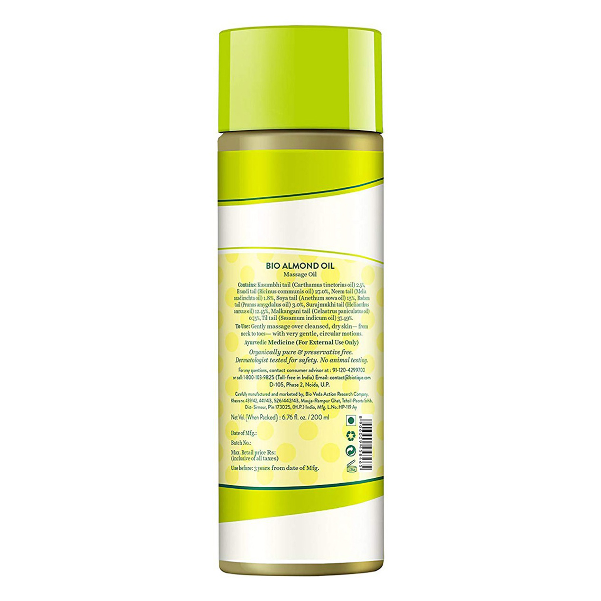 Biotique Almond Massage Oil, 200 ml, Pack of 1 Biotique Almond Massage Oil, 200 ml, Pack of 1