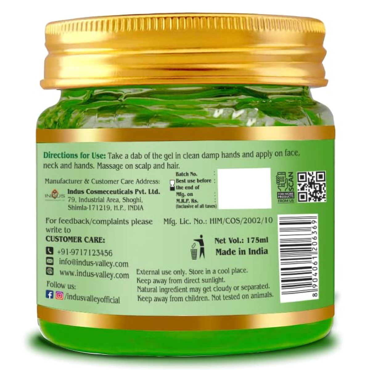 Indus Valley Bio Organic 100% Pure Aloe Vera Gel, 175 ml, Pack of 1 Indus Valley Bio Organic 100% Pure Aloe Vera Gel, 175 ml, Pack of 1