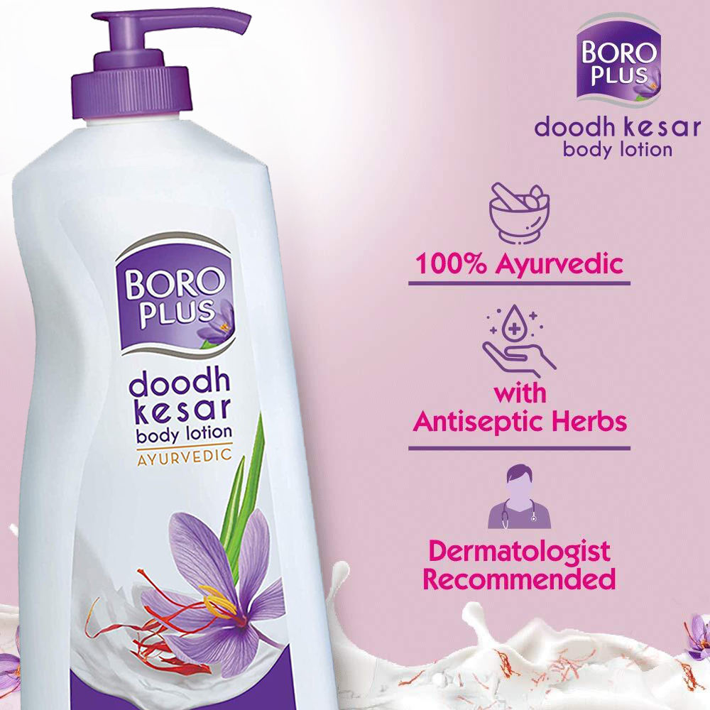 BoroPlus Doodh Kesar Body Lotion 400 ml | Milk, Pure Kashmiri Kesar & Vitamin E | Long Lasting 24 Hr Moisturization | Gives Nourishes, Soft Glowing Skin | For All Skin Type, Pack of 1 BoroPlus Doodh Kesar Body Lotion 400 ml | Milk, Pure Kashmiri Kesar & Vitamin E | Long Lasting 24 Hr Moisturization | Gives Nourishes, Soft Glowing Skin | For All Skin Type, Pack of 1