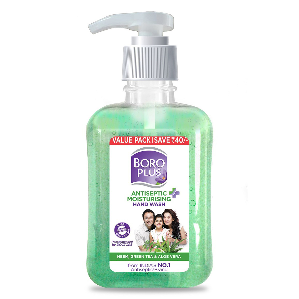 BoroPlus Antiseptic + Moisturising Handwash 250 ml | With Neem, Green Tea &amp; Aloe Vera | Kills 99.9% Germs &amp; Viruses | Keep Hands Soft &amp; Moisturised, Pack of 1